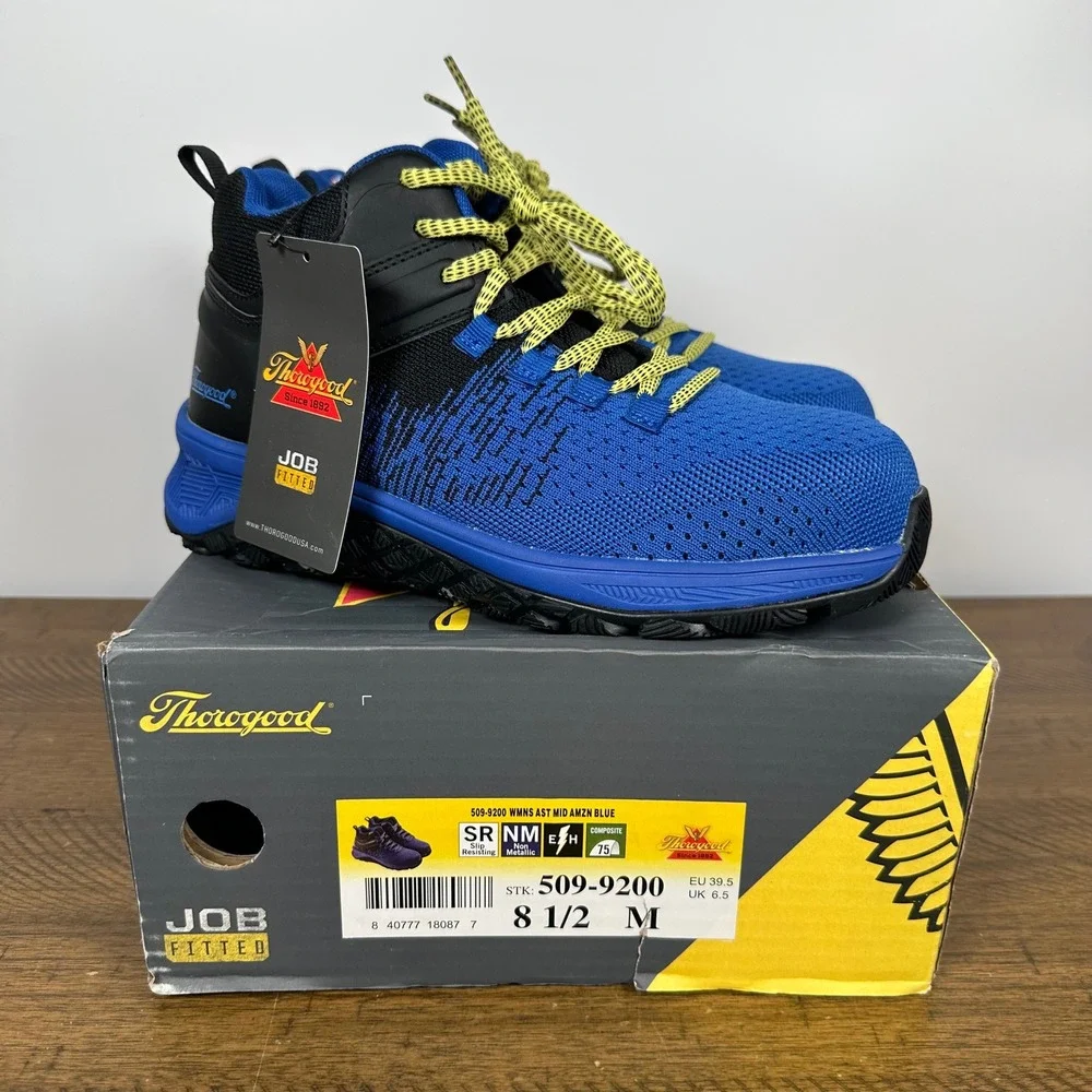 Thorogood Work Boots Womens 8.5 Blue Day One Safety Mid Composite Toe Shoes NEW